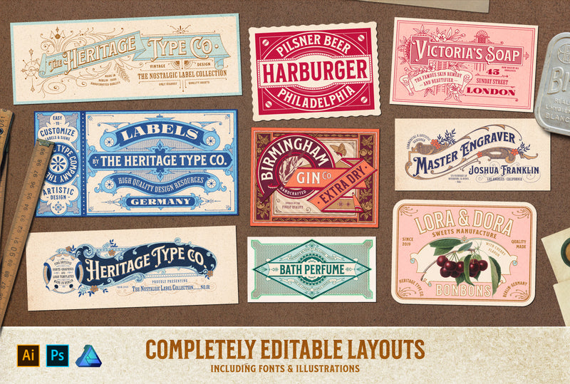 Nostalgic Font and Label Collection