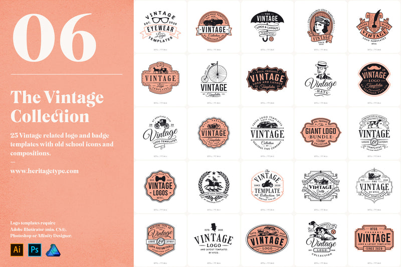 The Ultimate Vintage Logo Bundle - 200 Editable Logo Templates - HTC GmbH