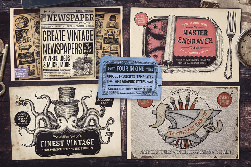 Newspaper Creator  Buy Vintage Adobe Illustrator Old Timey Newspaper  Toolkit - Artifex Forge