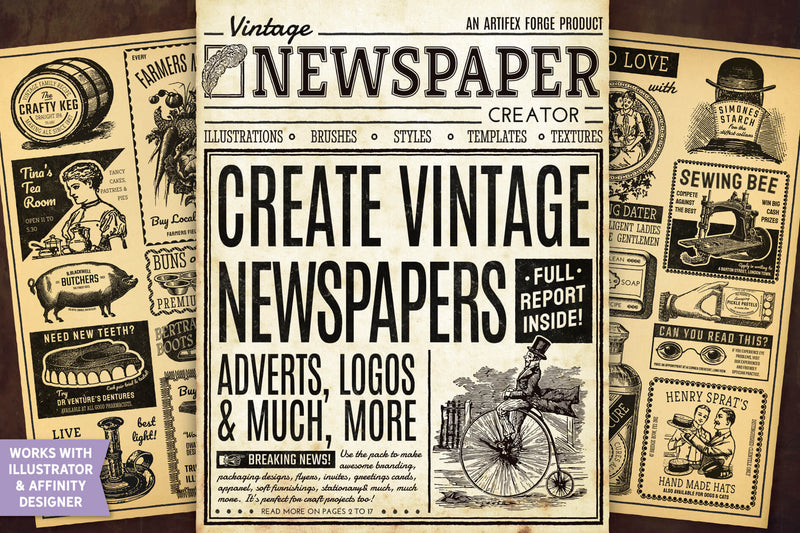 VINTAGE NEWSPAPERS Paper Pack Digital Papers 10 Antique News